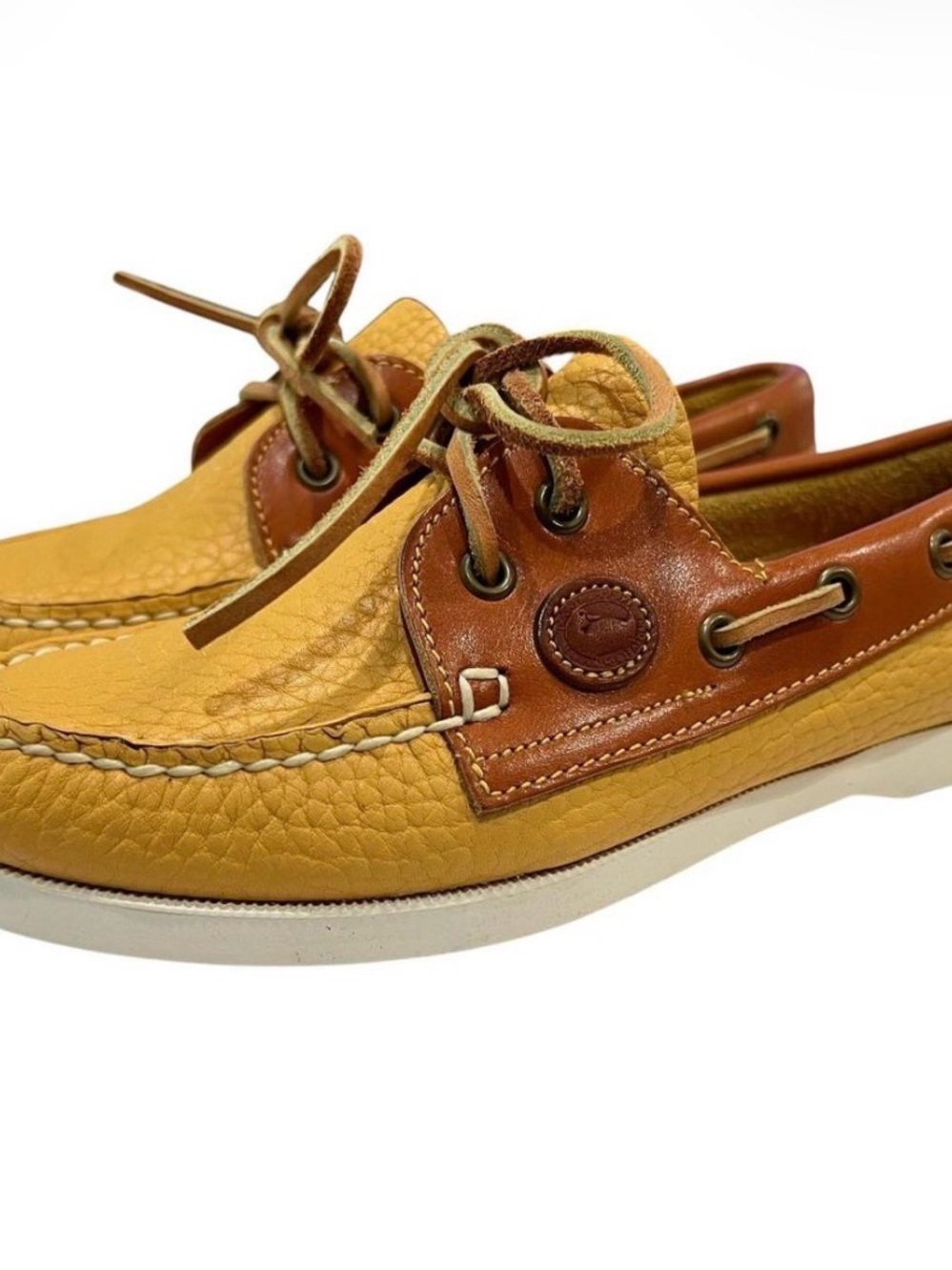 Dooney & Bourke Two-Tone Yellow and Brown Leather Boat Loafers- size 7